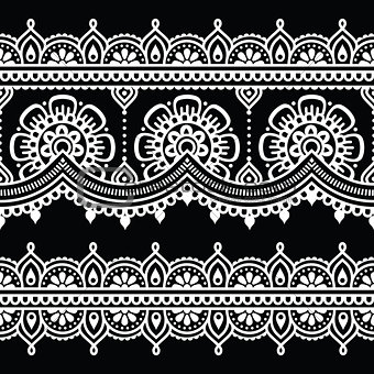 Mehndi, Indian Henna white tattoo seamless pattern