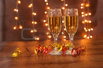 New year, champagne glasses, horizontal