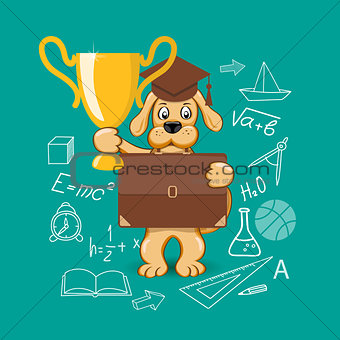 banner for education with cartoon dog