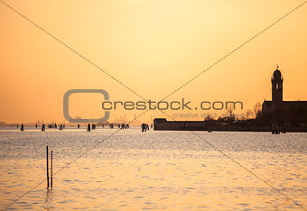 Sunset under water in Venice Italy