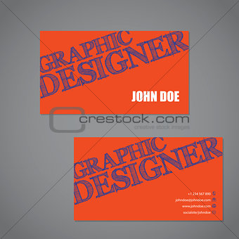 Scribbled text business card in orange blue and white color comb
