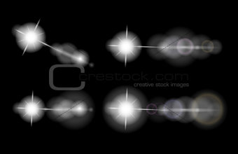 Vector set of lens flares, stars, glowing elements 