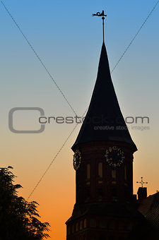 Tower Konigsberg Cathedral at sunset. Kaliningrad, Russia