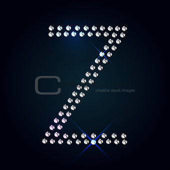 Gems Z letter. Shiny diamond font.