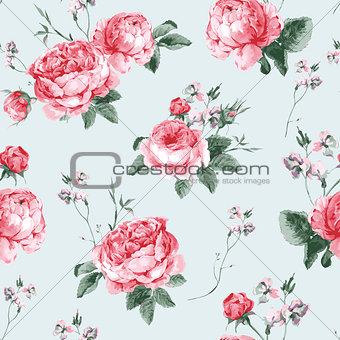 Vintage Floral Seamless Background with Blooming English Roses