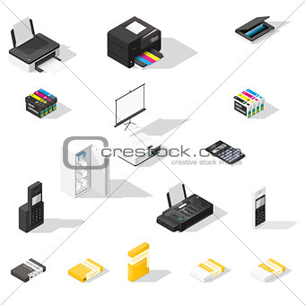 Office detailed  isometric icon set