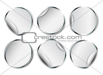 Set of white round promotional stickers