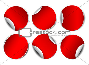 Set of red round promotional stickers.