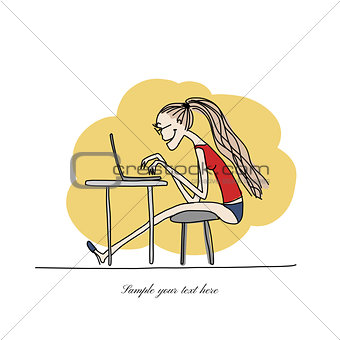 Programmer woman at work, sketch for your design