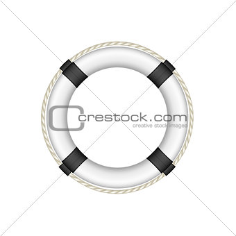 Life buoy in white and black design with rope around