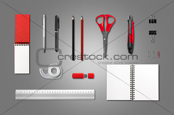 Stationery, office supplies mockup template, anthracite backgrou