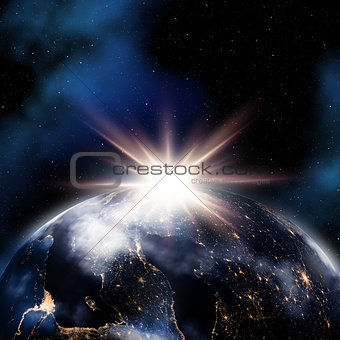 Abstract space background with night lights on Earth