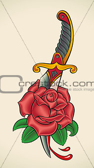 Old-school tattoo - Dagger through Rose