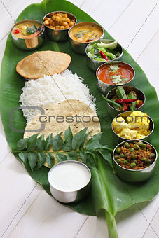 south indian meals on banana leaf