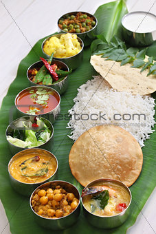 south indian meals on banana leaf