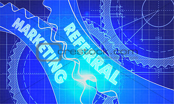 Referral Marketing Concept. Blueprint of Gears.