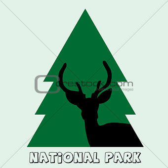 National park icon with deer stag and fir