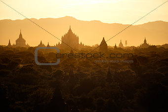 Beautiful landscape view with ancient temples at Bagan, Myanmar
