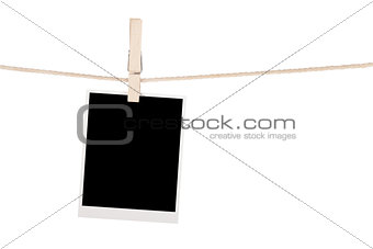 Blank photo hanging on clothesline
