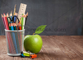 School and office supplies on table