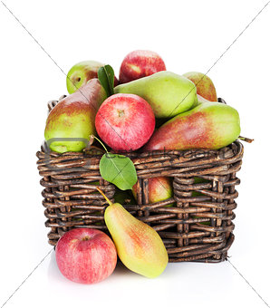 Pears and apples in basket