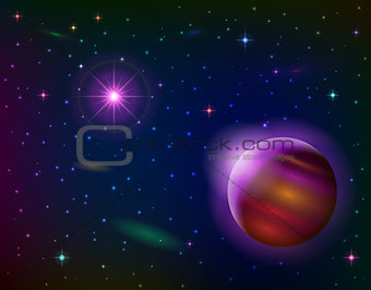 Space background with planet and sun