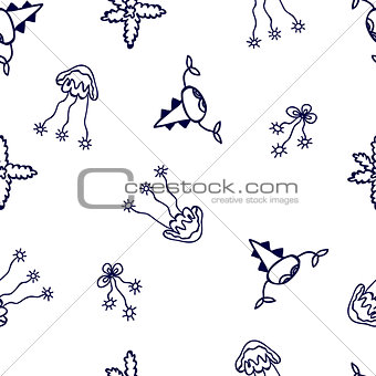 Seamless pattern with abstract sea animals .  Hand drawn illustration can be copied without any seams. Nature ornament