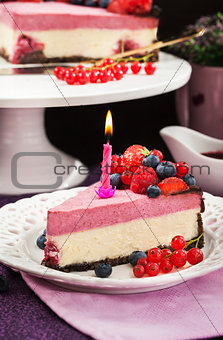 Portion of delicious raspberry cheesecake