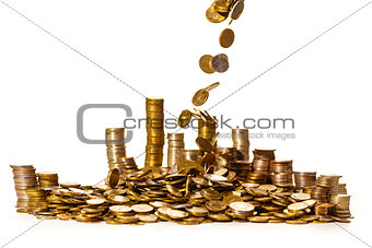 coins falling into a pile