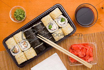 Set of sushi and rolls