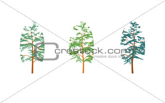 Different colored trees in flat design.Set isolated on white