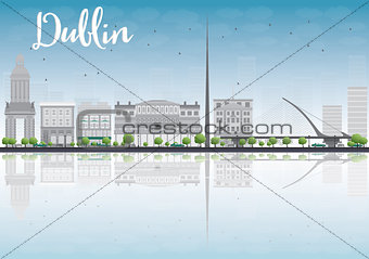 Dublin Skyline with Grey Buildings and Blue Sky, Ireland