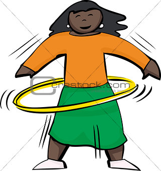 Happy Woman Using Yellow Hula Hoop
