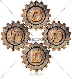 Wood Symbol with Four Wooden Gears