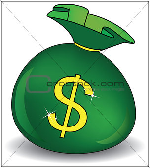 Green money bag icon with dollar sign isolated on white background. Vector illustration.