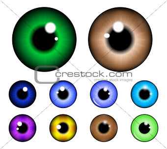 Set of  pupil of the eye, eye ball, iris eye. Realistic vector illustration isolated on white background.