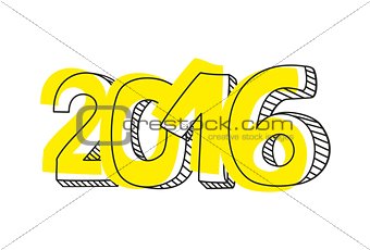 New Year 2016 hand drawn yellow vector sign isolated on white background