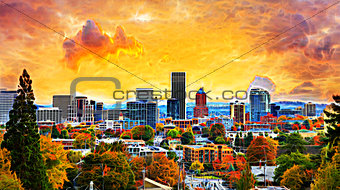Portland Cityscape in Fall Abtract