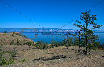 Typical landscape of the coast of Olkhon, Lake Baikal.