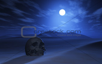 3D skull in a desert at night