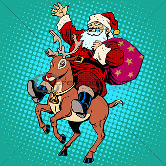 Santa Claus with gifts Christmas reindeer Rudolf