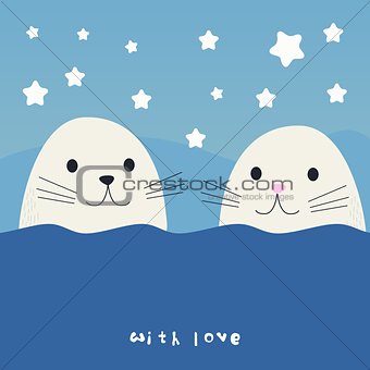 Cute seals cartoon vector illustration