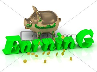 EARNING AND PIGGY - bright green letters and money
