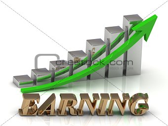 EARNING- inscription of gold letters and Graphic growth 