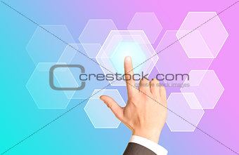 Businessmans arm clicking on virtual screen