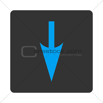 Sharp Down Arrow flat blue and gray colors rounded button