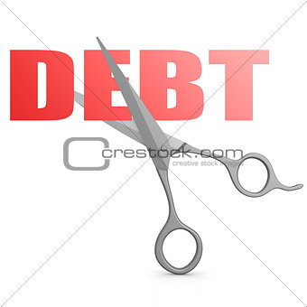 Cut red debt word with scissor