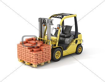 Forklift truck with bricks.