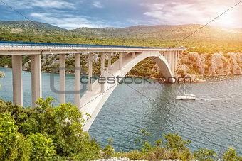 Scenic view of a bridge leading to an old town of Sibenik in Croatia