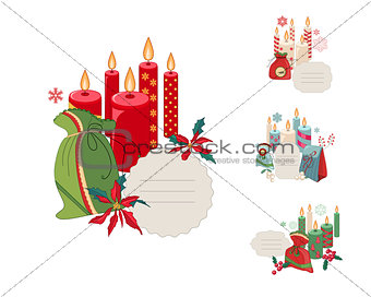 Set of Christmas frames with candles and decoration